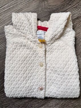 Ralph Lauren Cream Knit Hoodie with Red Trim
